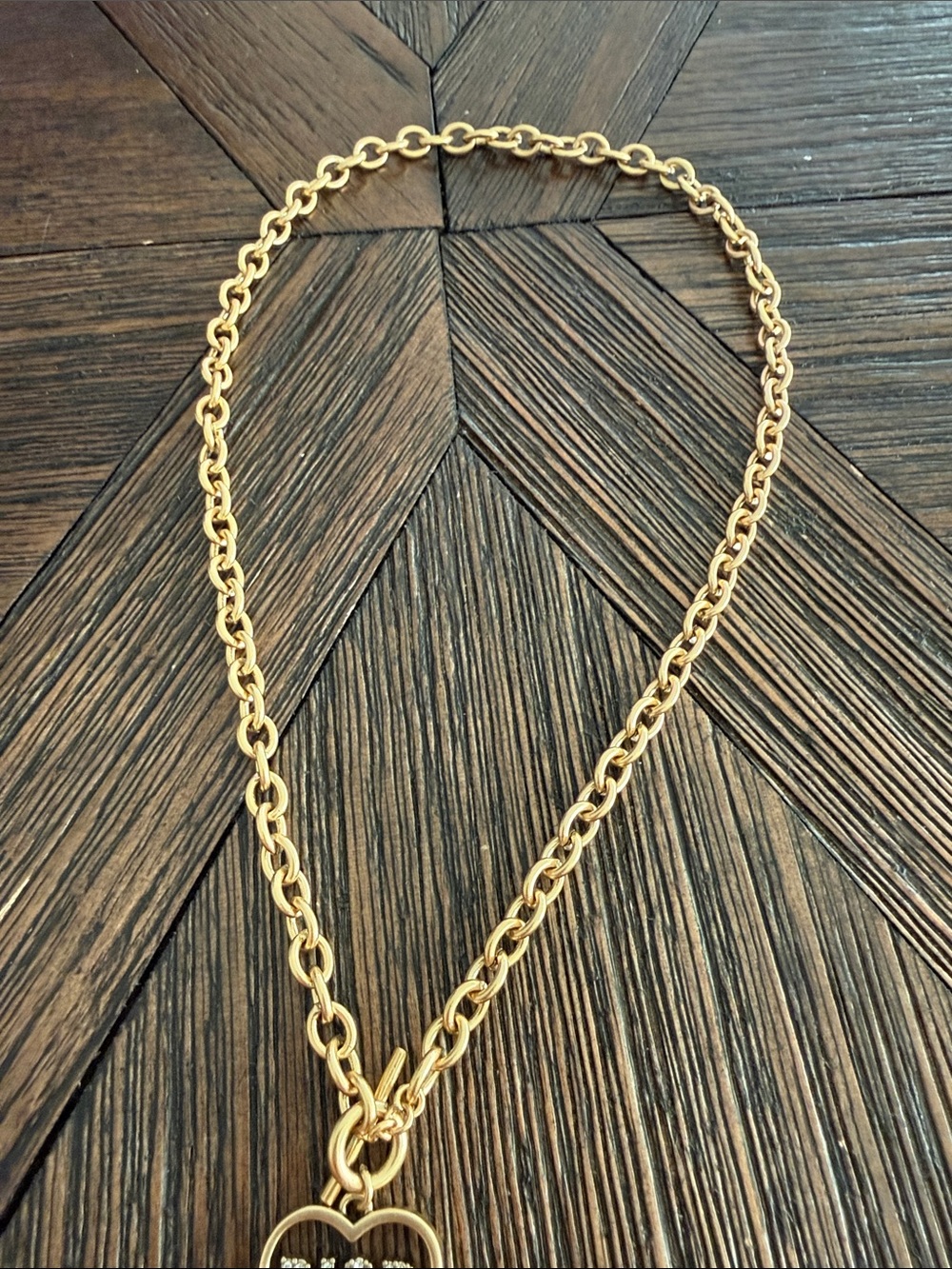 Dior Gold Tone DIOR Heart Logo Toggle Chain Necklace Authentic - Picture 3 of 5